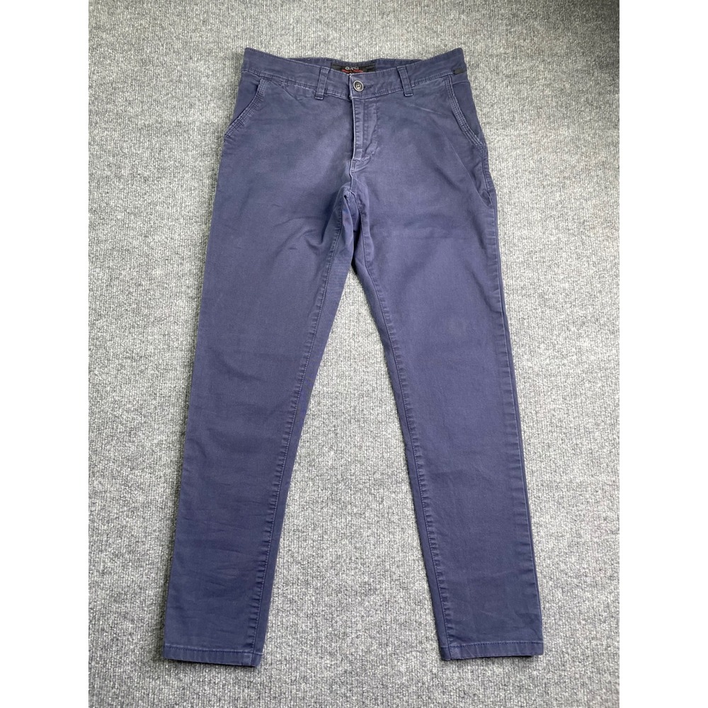 Gucci Sidney Chinos Mens 31 Blue Slim Fit Accessory Collection Web Stripe Italy